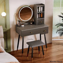 Deshawn Vanity Dressing Table Make Set With Touch Screen Dimming Mirror Stool Black/Gray