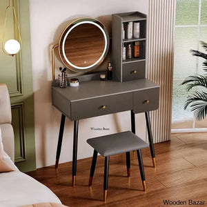 Deshawn Vanity Dressing Table Make Set With Touch Screen Dimming Mirror Stool Black/Gray