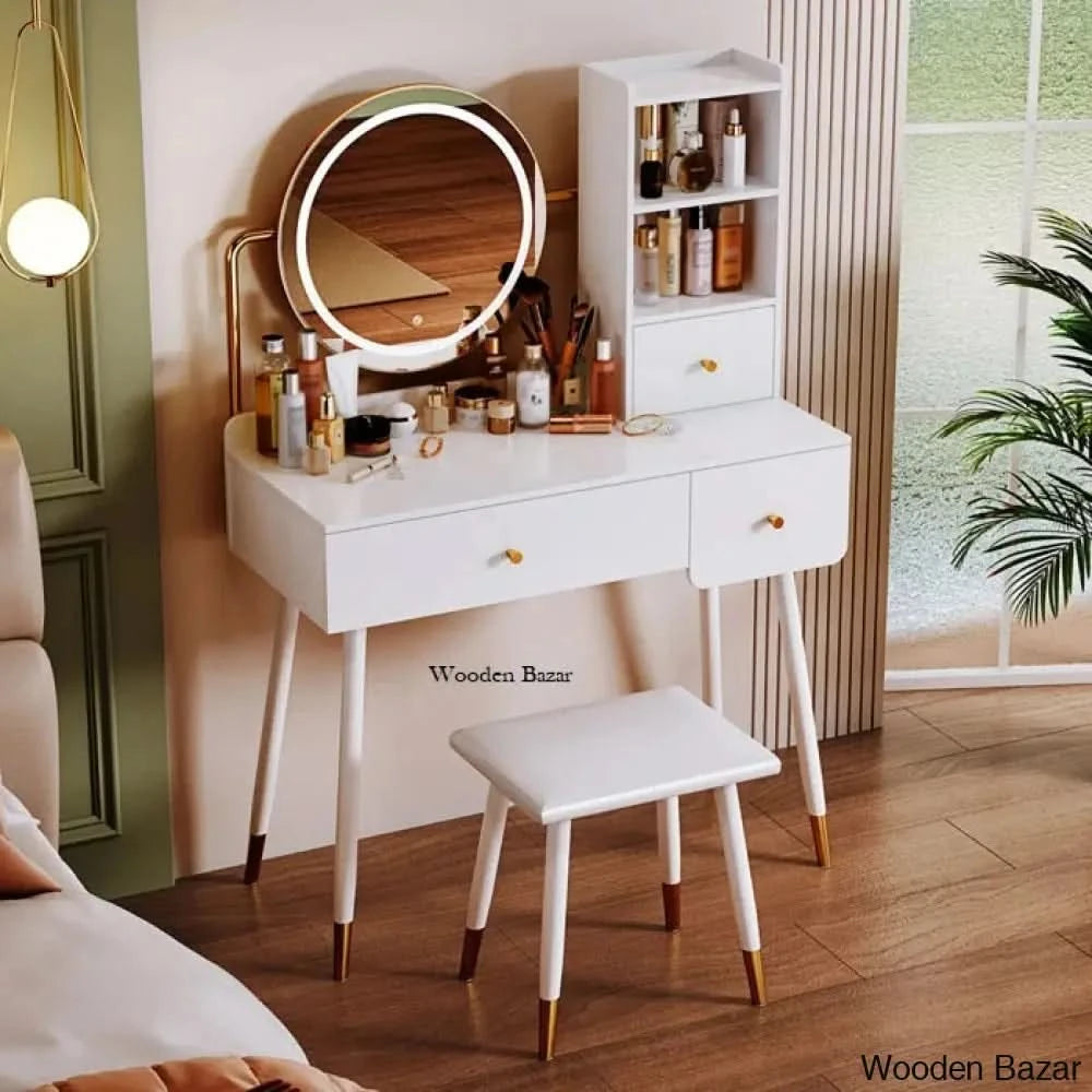 Deshawn Vanity Dressing Table Make Set With Touch Screen Dimming Mirror Stool Black/Gray