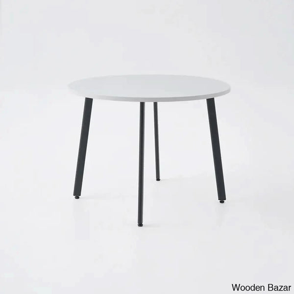Devon Cozy 40’’ Round Wooden Dining Table Set With Blue Upholstered Chairs