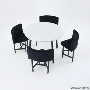 Devon Cozy 40’’ Round Wooden Dining Table Set With Blue Upholstered Chairs
