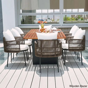Devona 6-Seater Teak Patio Bar Dining Set With Rectangle Table -