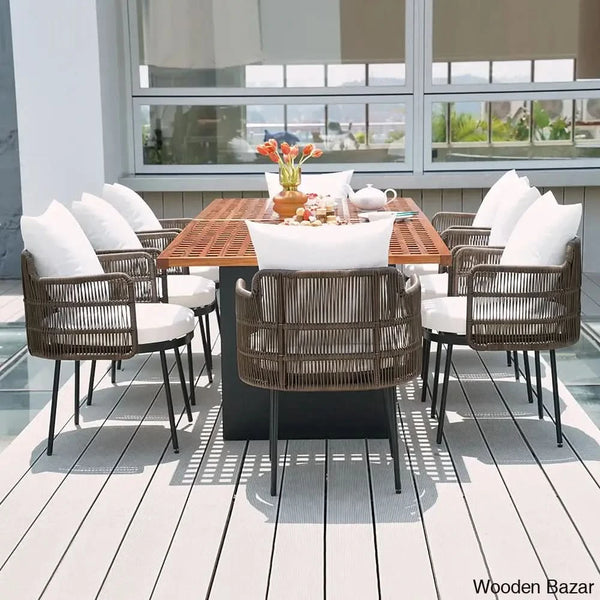 Devona 6-Seater Teak Patio Bar Dining Set With Rectangle Table -