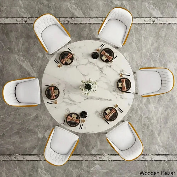 Diamond Sintered Stone Top Rectangle Dining Table Set - 1 & 6 Chairs