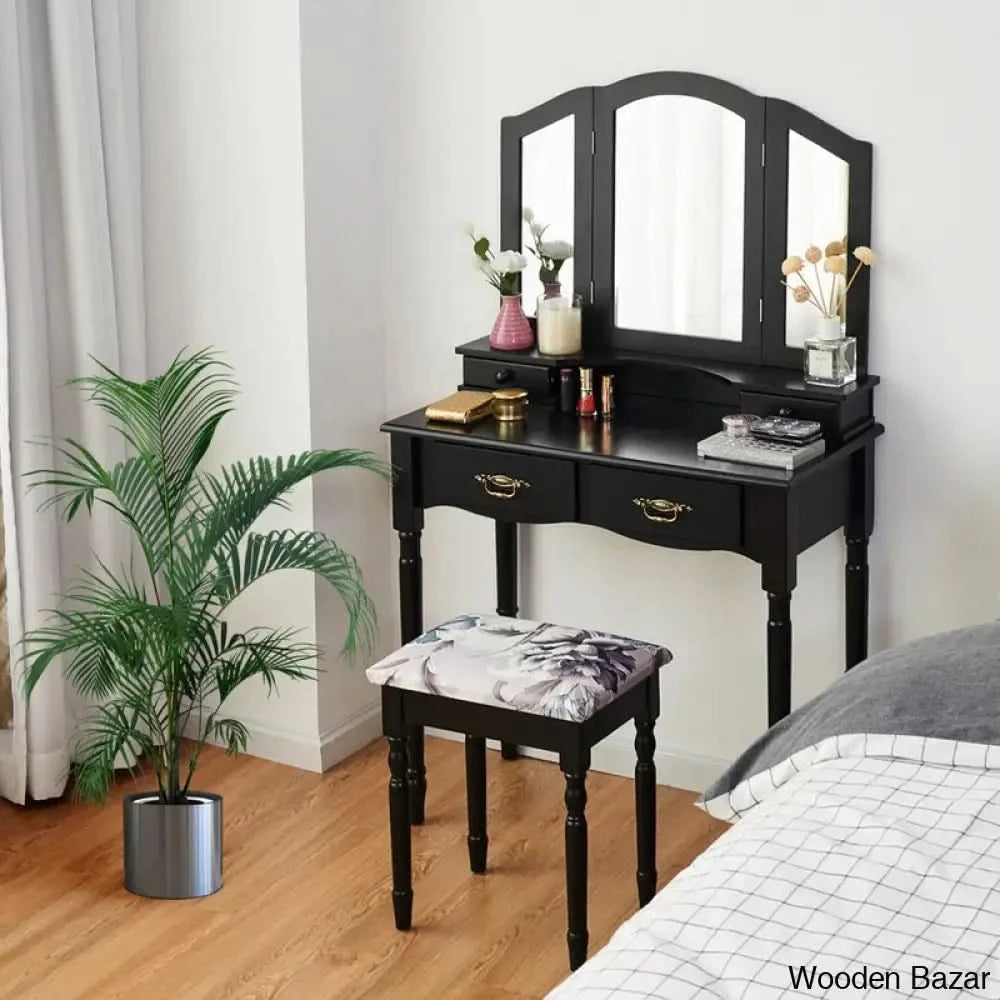 Django Vanity Dressing Table With Stool Black