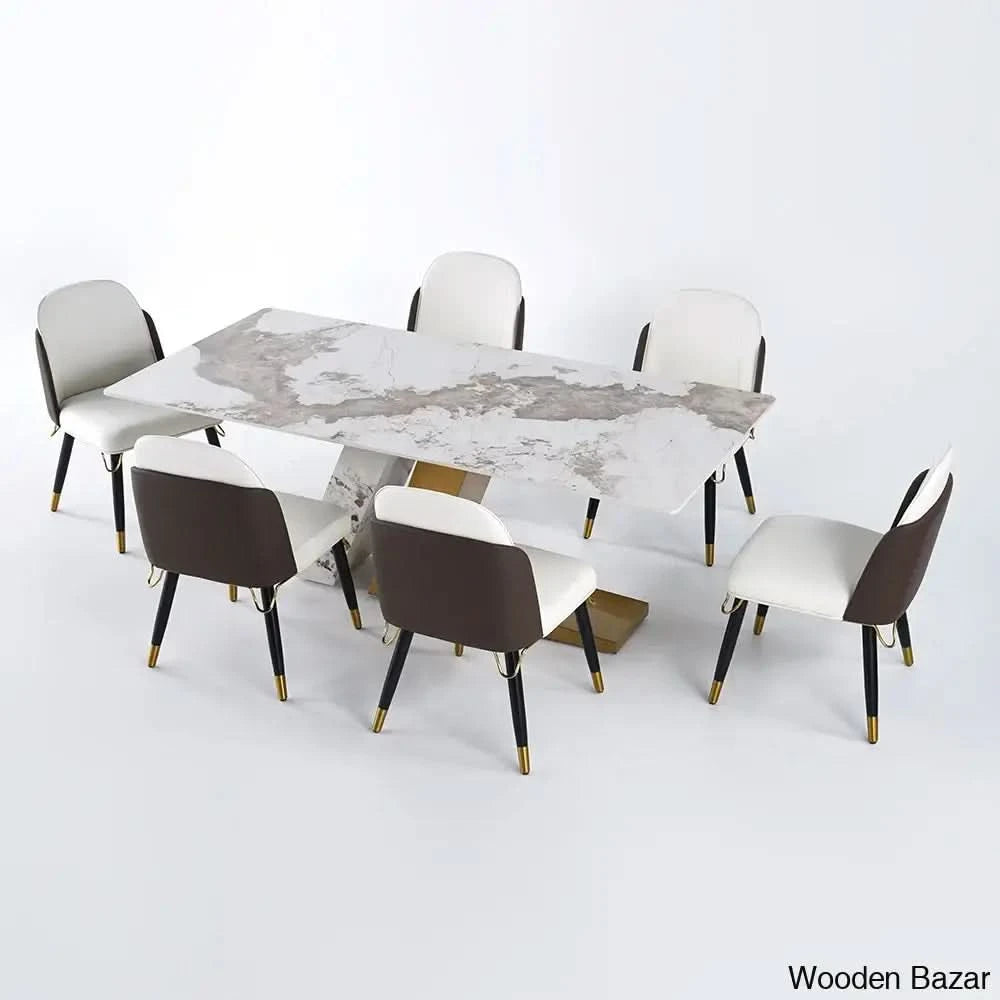 Dorothy 70.9’’ Modern Dining Set With Sintered Stone Table Top And 6 Sleek Chairs Seater