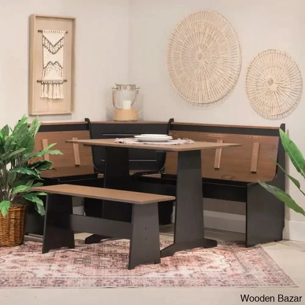 Dragon 5 Seater Corner Pine Breakfast Nook With Hidden Storage Black