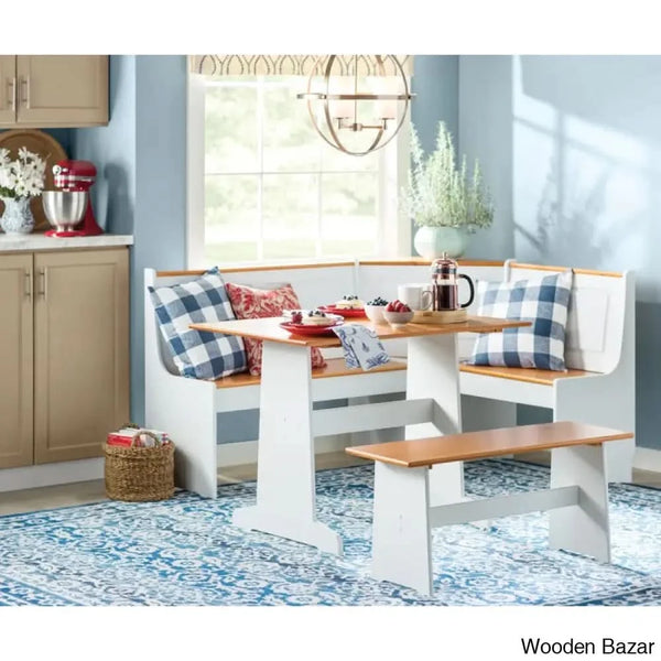 Dragon 5 Seater Corner Pine Breakfast Nook With Hidden Storage White
