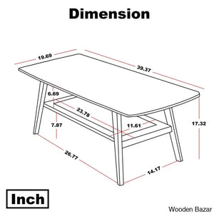 Dulcion Coffee And Center Table Natural Wood Living Room With Storage Shelf Writing Desk