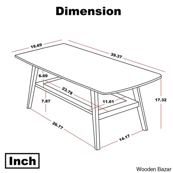 Dulcion Coffee And Center Table Natural Wood Living Room With Storage Shelf Writing Desk