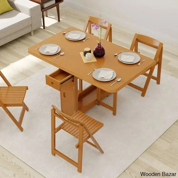 Dustin Modern Solid Wood 5-Piece Folding Dining Set With Drop Leaf Table And 4 Chairs