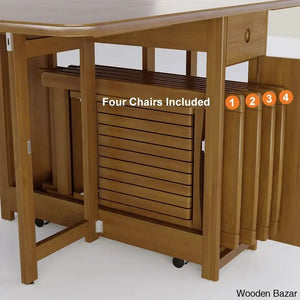 Earlene Modern 5-Piece Walnut Dining Set - Solid Wood Folding Table With Seating For 4