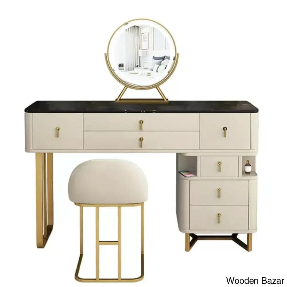 Edelen Vanity Dressing Table With Lighted Mirror And Stool