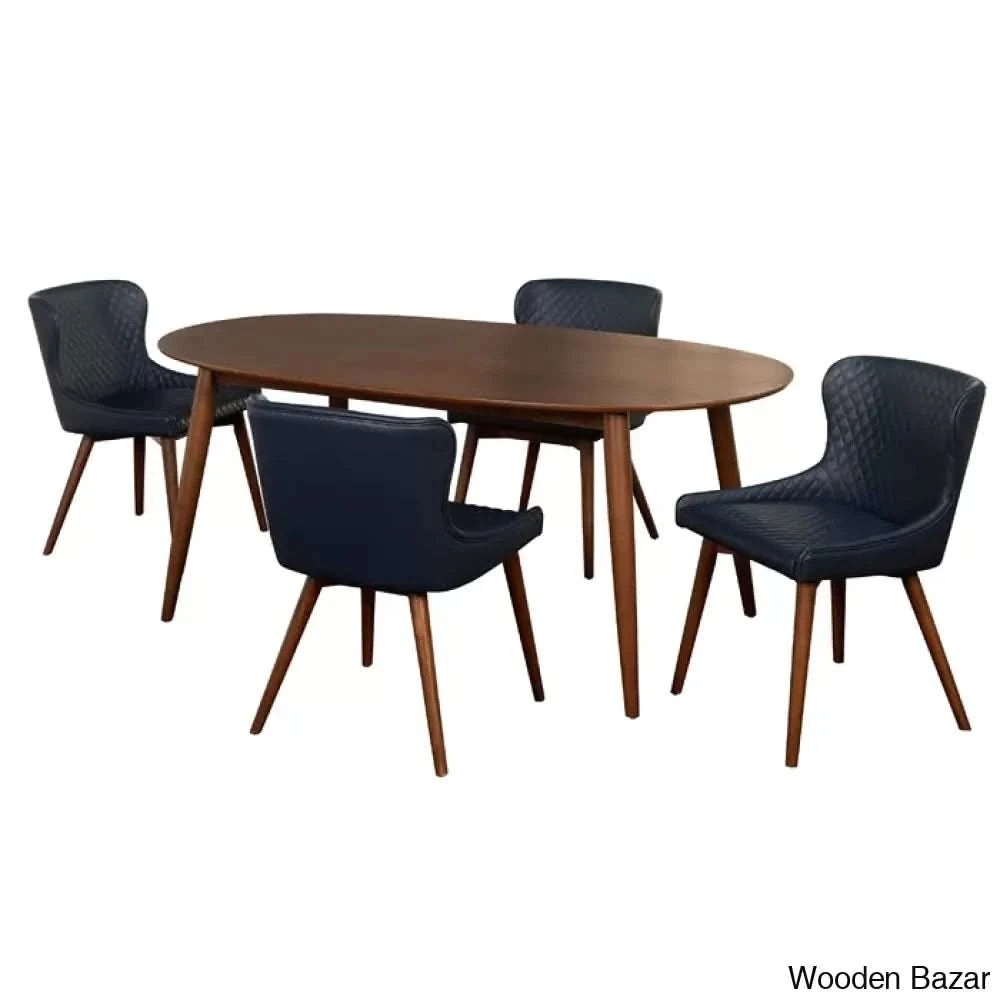 Elisco Modern Dining Table Set For Living - Wooden Bazar Blue / 4 Seater