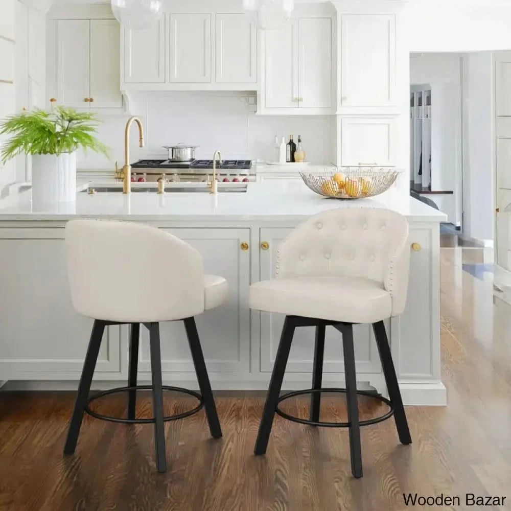 Elyanas Swivel Counter Height Bar Stools Set Of 2 Stool With Back Faux Leather Metal Legs Retro