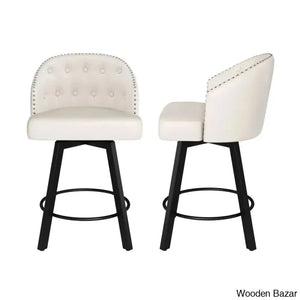 Elyanas Swivel Counter Height Bar Stools Set Of 2 Stool With Back Faux Leather Metal Legs Retro