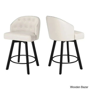 Elyanas Swivel Counter Height Bar Stools Set Of 2 Stool With Back Faux Leather Metal Legs Retro