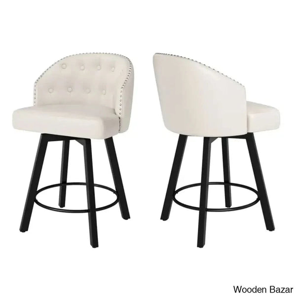 Elyanas Swivel Counter Height Bar Stools Set Of 2 Stool With Back Faux Leather Metal Legs Retro