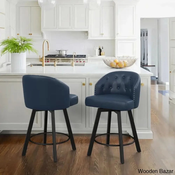 Elyanas Swivel Counter Height Bar Stools Set Of 2 Stool With Back Faux Leather Metal Legs Retro