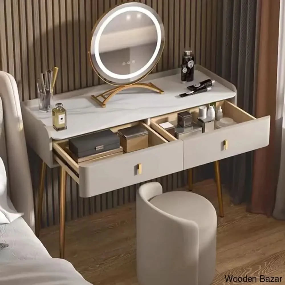 Emborough Vanity Dressing Table With Lighted Mirror And Stool