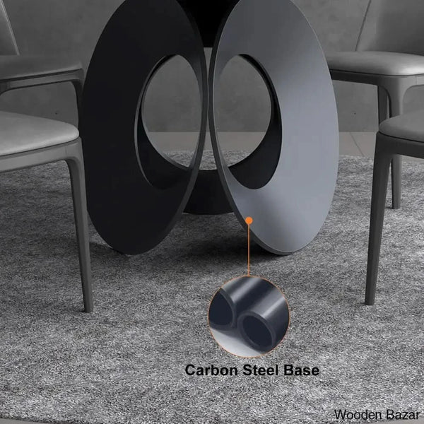 Emery Round Gray Dining Table With Stone Top And Wooden Base