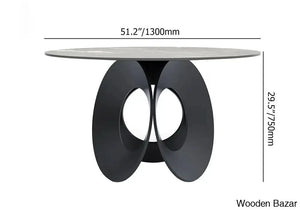 Emery Round Gray Dining Table With Stone Top And Wooden Base