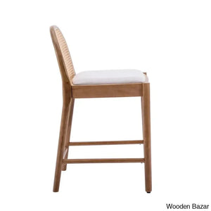 Emingtony Swivel Modern Counter And Bar Stools Height With Rattan Backrests Wood Frame (Set Of 2)