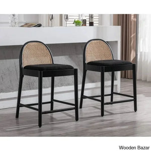 Emingtony Swivel Modern Counter And Bar Stools Height With Rattan Backrests Wood Frame (Set Of 2)