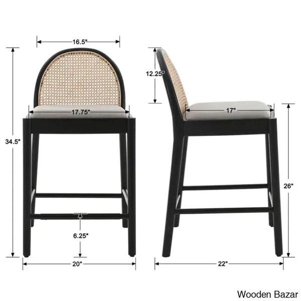 Emingtony Swivel Modern Counter And Bar Stools Height With Rattan Backrests Wood Frame (Set Of 2)