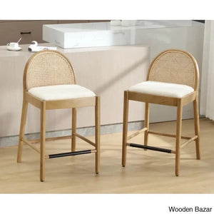 Emingtony Swivel Modern Counter And Bar Stools Height With Rattan Backrests Wood Frame (Set Of 2)