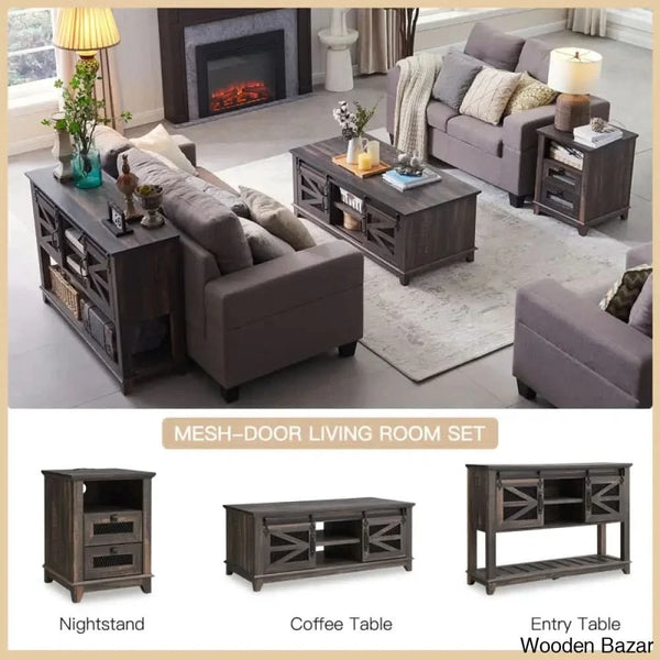 Emryis 48’’ Farmhouse Coffee And Center Table With Storage Sliding Barn Doors For Living