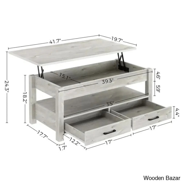 Eoghan Lift Top Coffee Table With 2 Drawers And Center