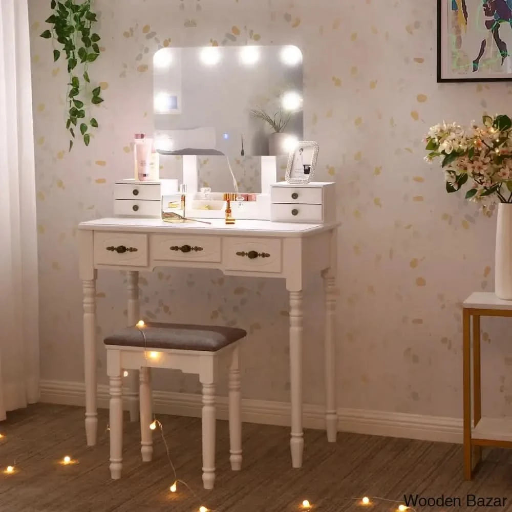 Erion Vanity Dressing Table With Lighted Mirror And Stool