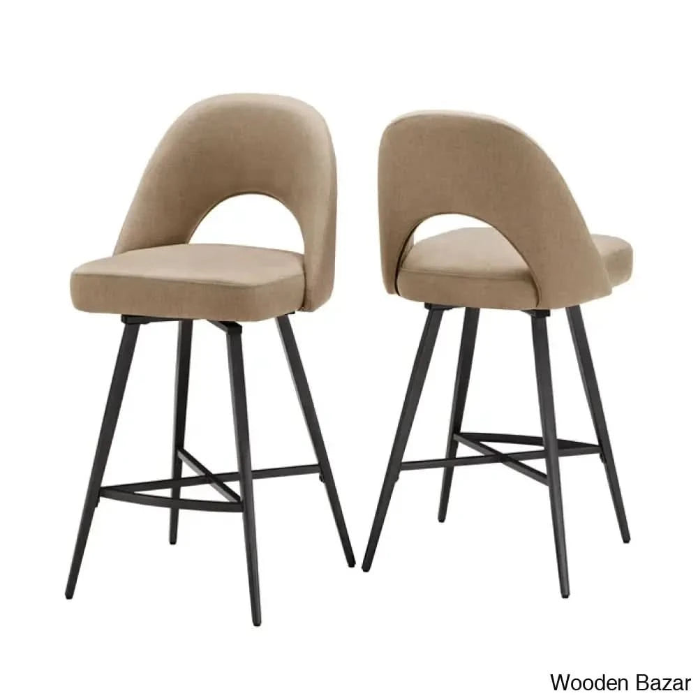 Etnak Swivel Upholstered Counter And Bar Stool With Metal Frame (Set Of 2) Beige Herringbone Twill