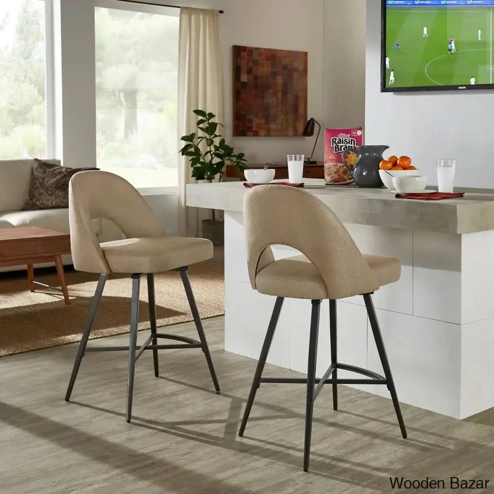 Etnak Swivel Upholstered Counter And Bar Stool With Metal Frame (Set Of 2) Beige Herringbone Twill