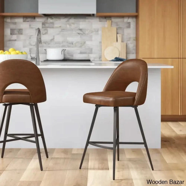 Etnas Swivel Upholstered Counter And Bar Stool With Metal Frame (Set Of 2)