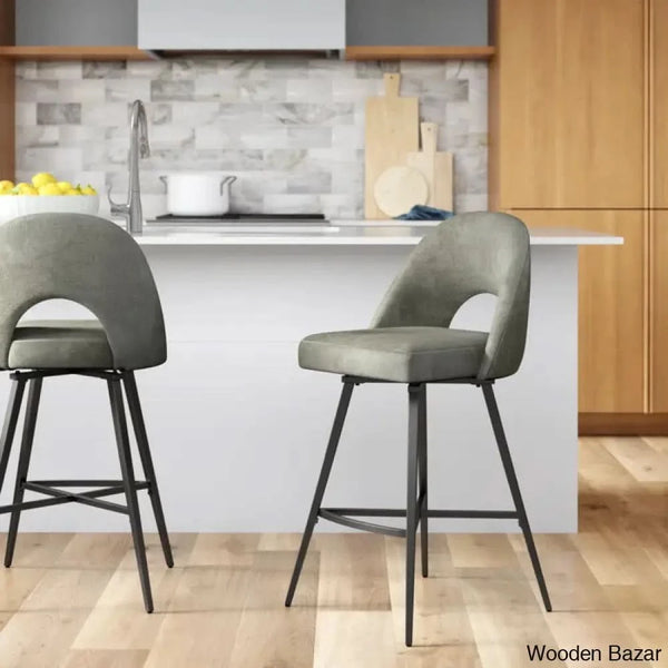 Etnas Swivel Upholstered Counter And Bar Stool With Metal Frame (Set Of 2) Light Gray / Bar