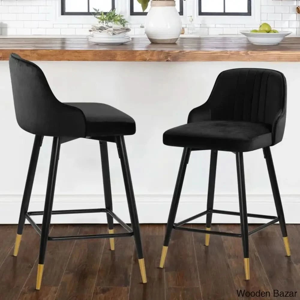 Eve Swivel Velvet Upholstered Counter & Bar Stool (Set Of 2) Black / (29’’ Seat Height)
