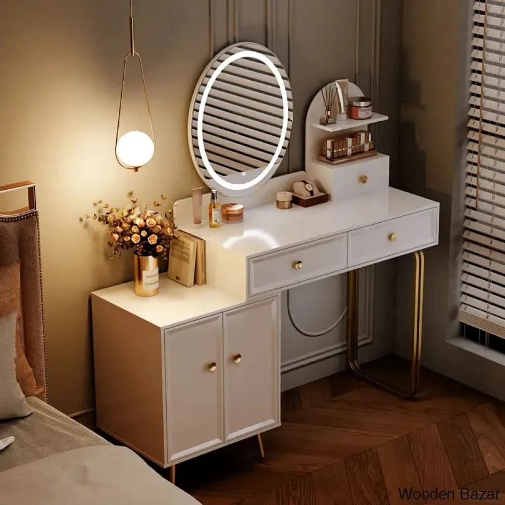 Evonna Black Modern Vanity Dressing Table Makeup With Led Mirror And 2 Spacious Drawers White