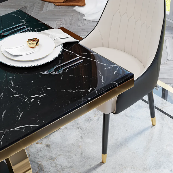 Kelsburg Modern Luxury Dining Table with Metal Frame & Natural Marble Top