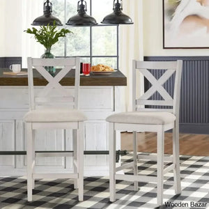 Fabiolaz 25’’ X-Back Solid Wood Fabric Upholstered Bar & Counter Stool With Footrest (Set Of 2)