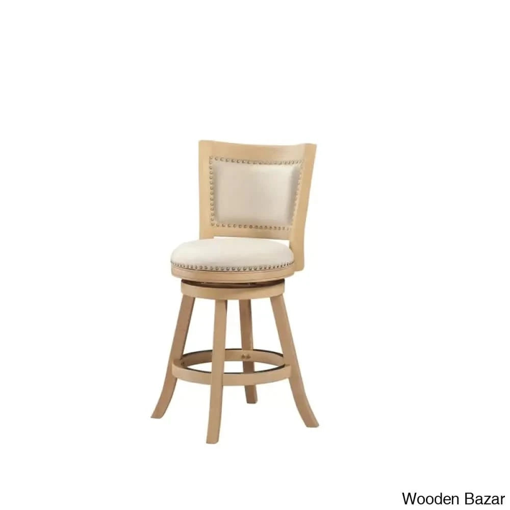 Falkenc Swivel Upholstered Counter And Bar Stool With Solid Wood Frame Driftwood Creme Wire-Brush