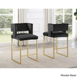 Farnsworthu Upholstered 27’’ Counter And Bar Stool With Metal Frame (Set Of 2) Gold / Black