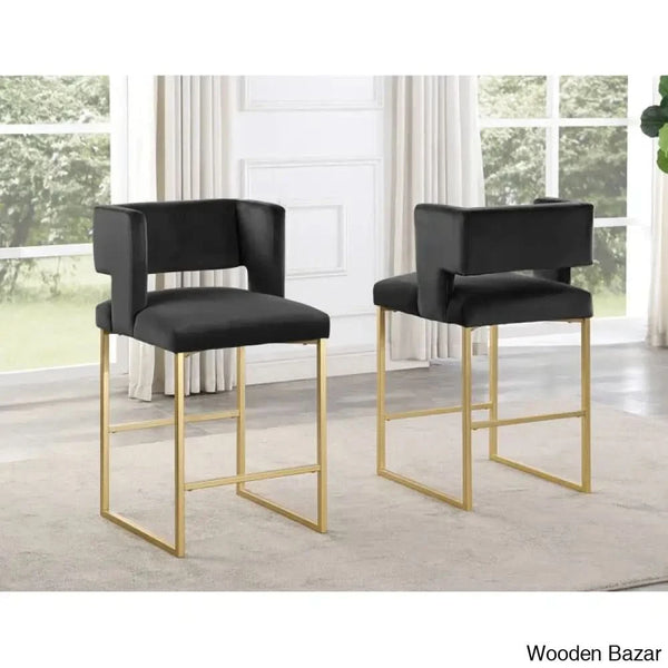 Farnsworthu Upholstered 27’’ Counter And Bar Stool With Metal Frame (Set Of 2) Gold / Black