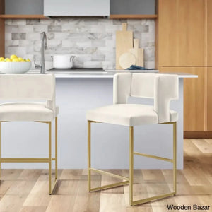 Farnsworthu Upholstered 27’’ Counter And Bar Stool With Metal Frame (Set Of 2) Gold / Cream