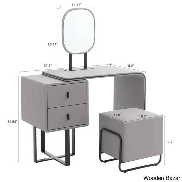 Faux Leather Chic Makeup Table and Vanity Stool Set Premium Faux Leath