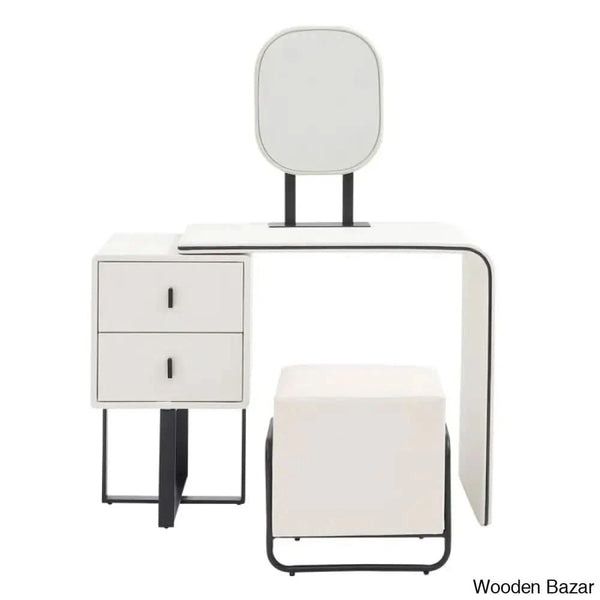 Faux Leather Chic Makeup Table and Vanity Stool Set Premium Faux Leath