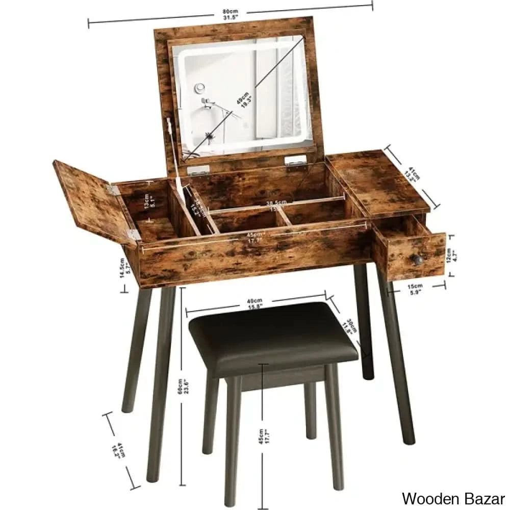 Faxan Vanity Dressing Table With Lighted Mirror And Stool