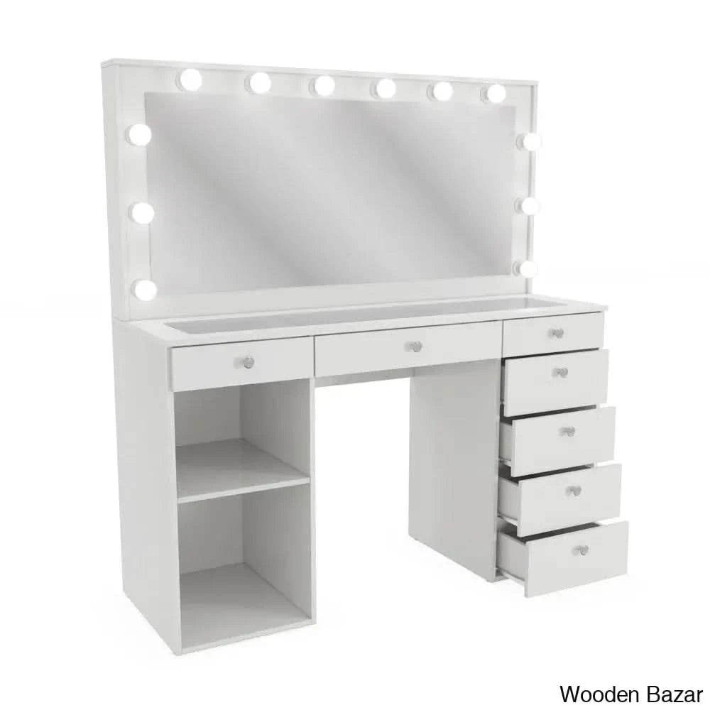 Faythe Vanity Dressing Table With Mirror And Lights