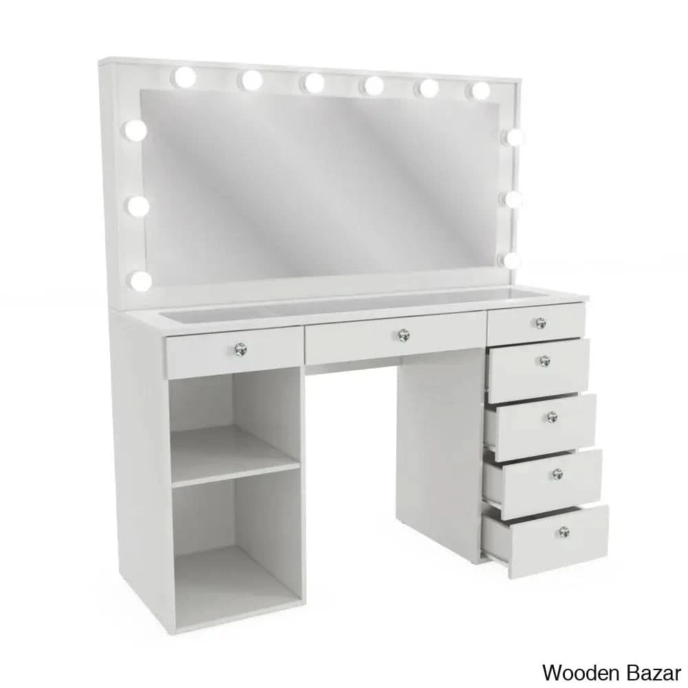 Fazaley Vanity Dressing Table With Mirror And Lights